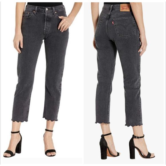 Levis 501 Original Crop Jeans Sz 29x26 Lady Crush Black Straight High Rise - Picture 1 of 12